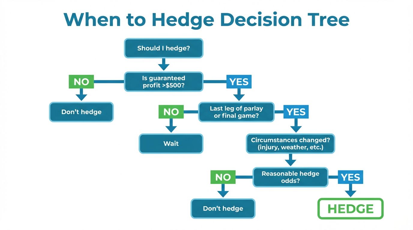 Decision tree flowchart: Should I hedge? Flowchart with questions and outcomes.