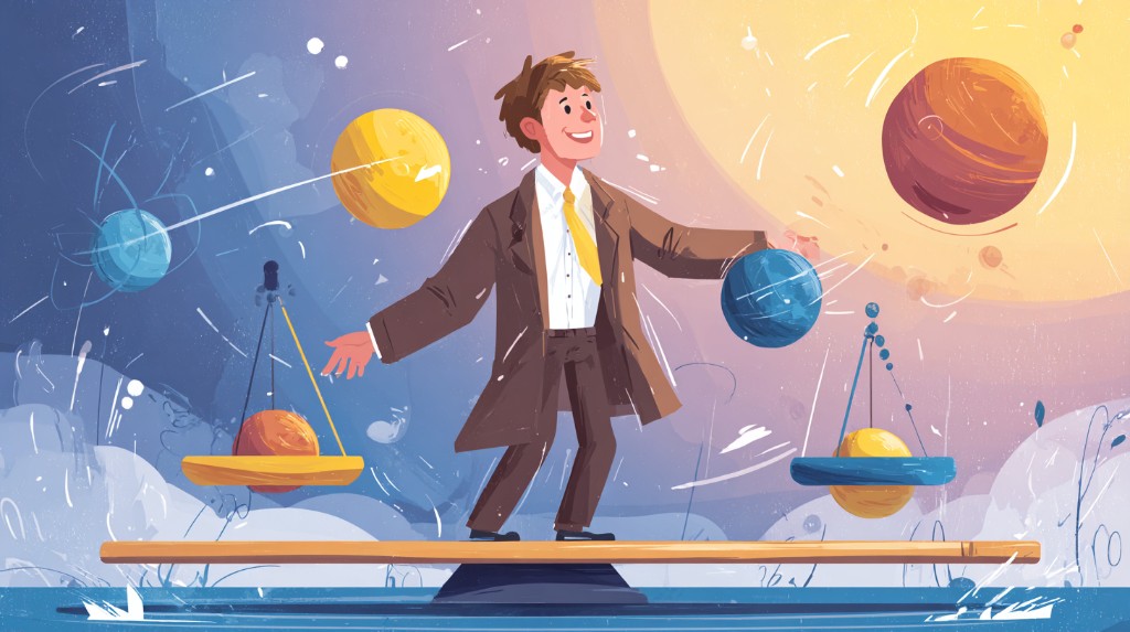 Illustration of balancing planetary objects to represent force calculations