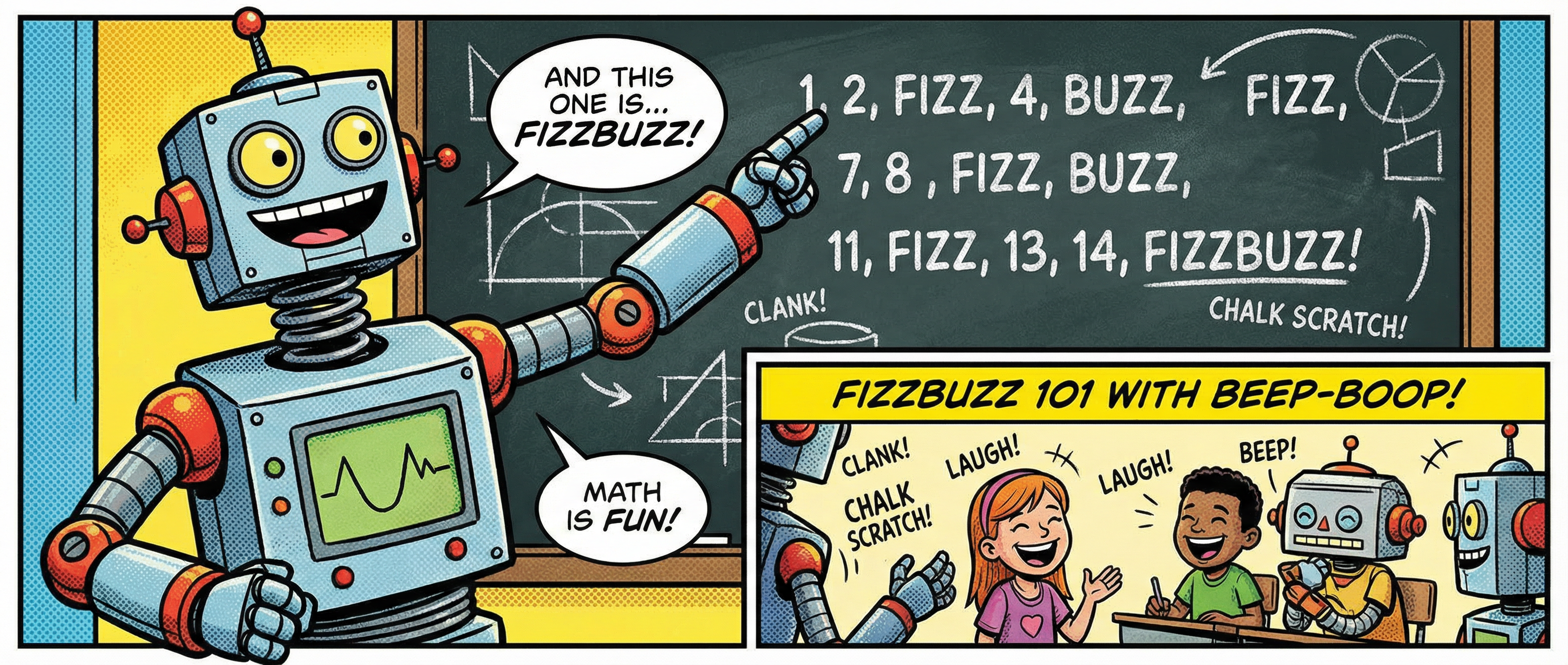 FizzBuzz comic-style hero banner