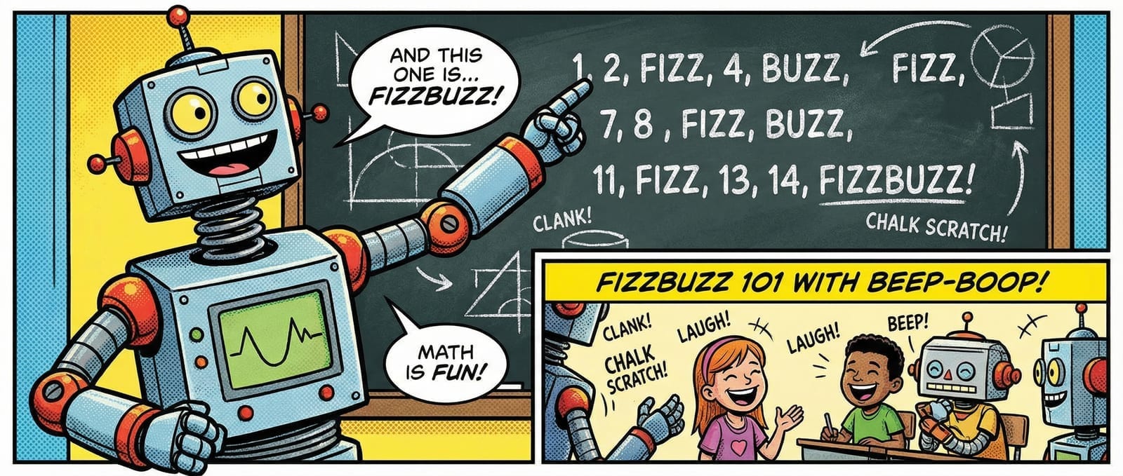FizzBuzz comic-style hero banner