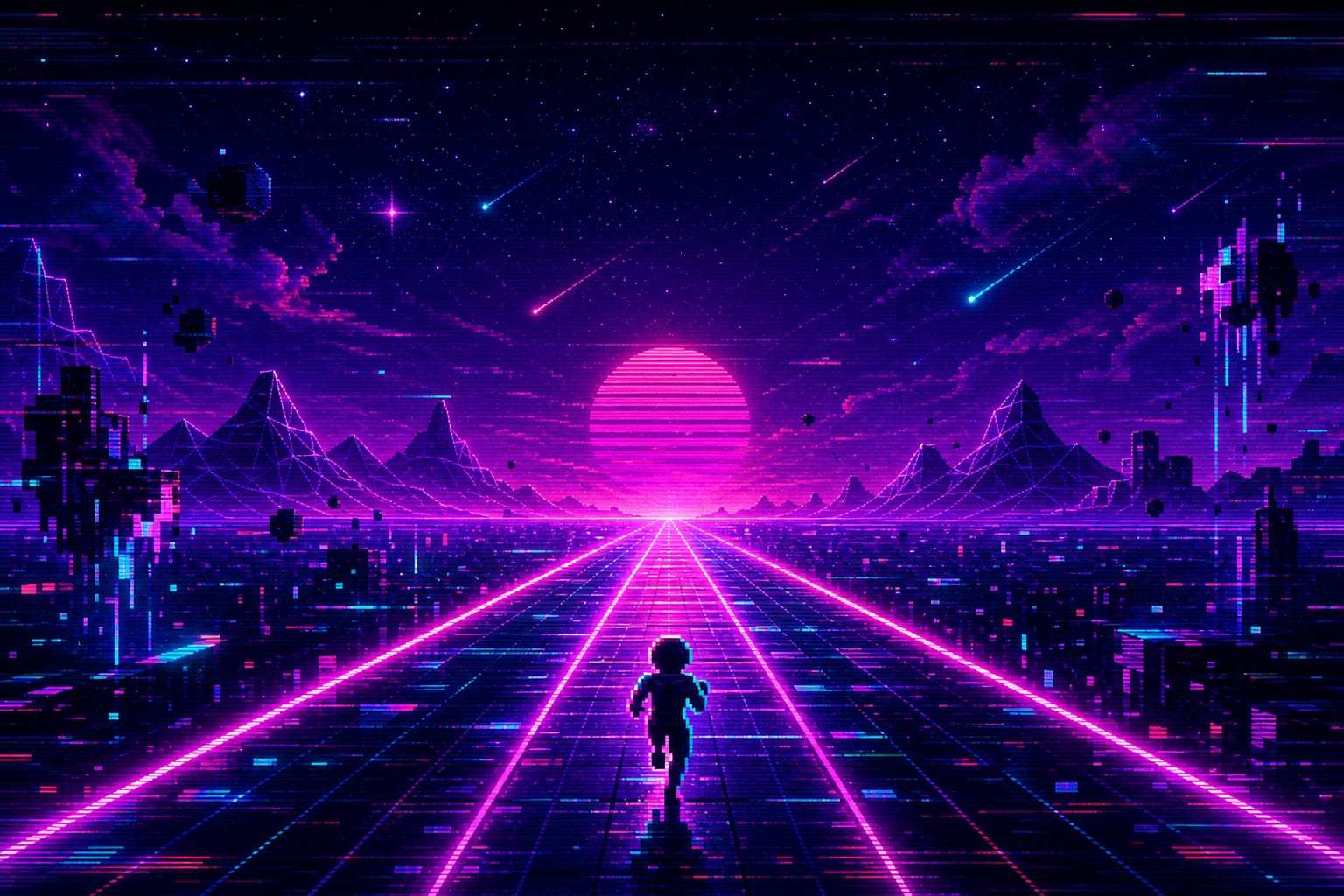 Glitch Runner synthwave neon road game banner