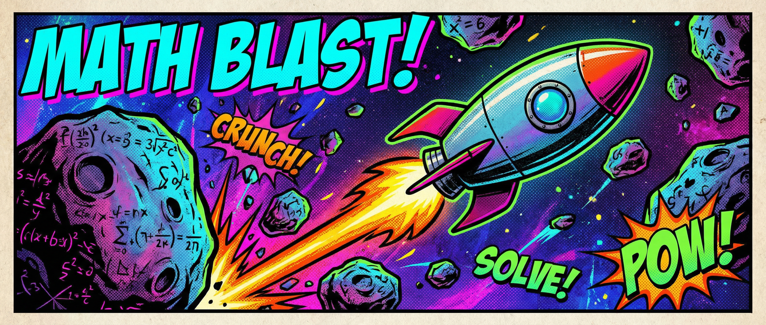 Math Asteroids comic-style hero banner