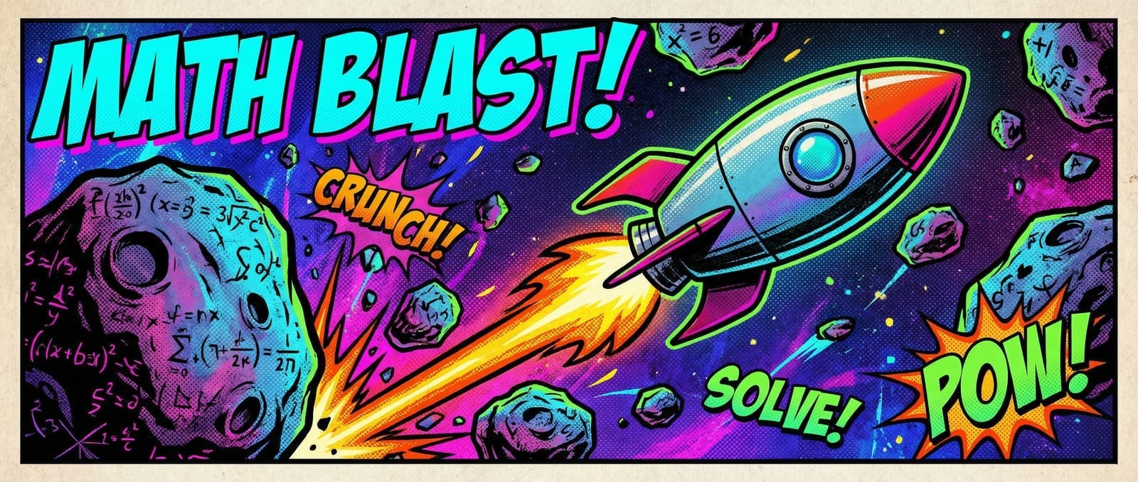 Math Asteroids comic-style hero banner
