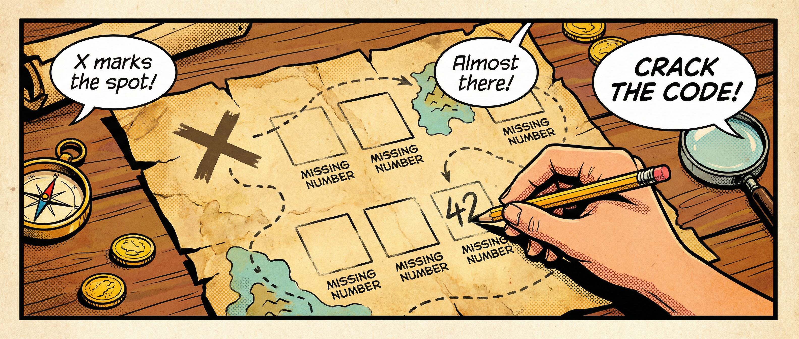 Missing Numbers comic-style hero banner