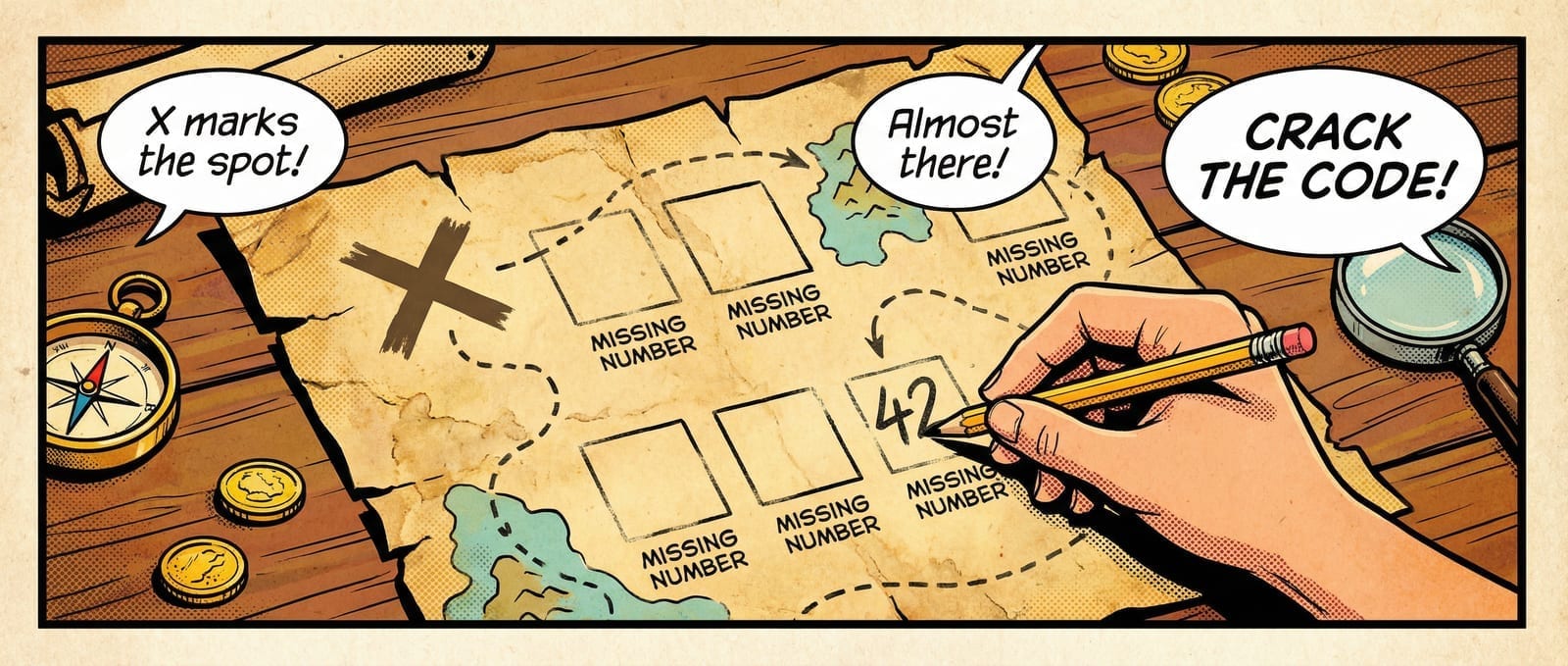 Missing Numbers comic-style hero banner