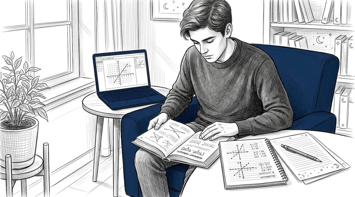 Student studying midpoint formula at desk